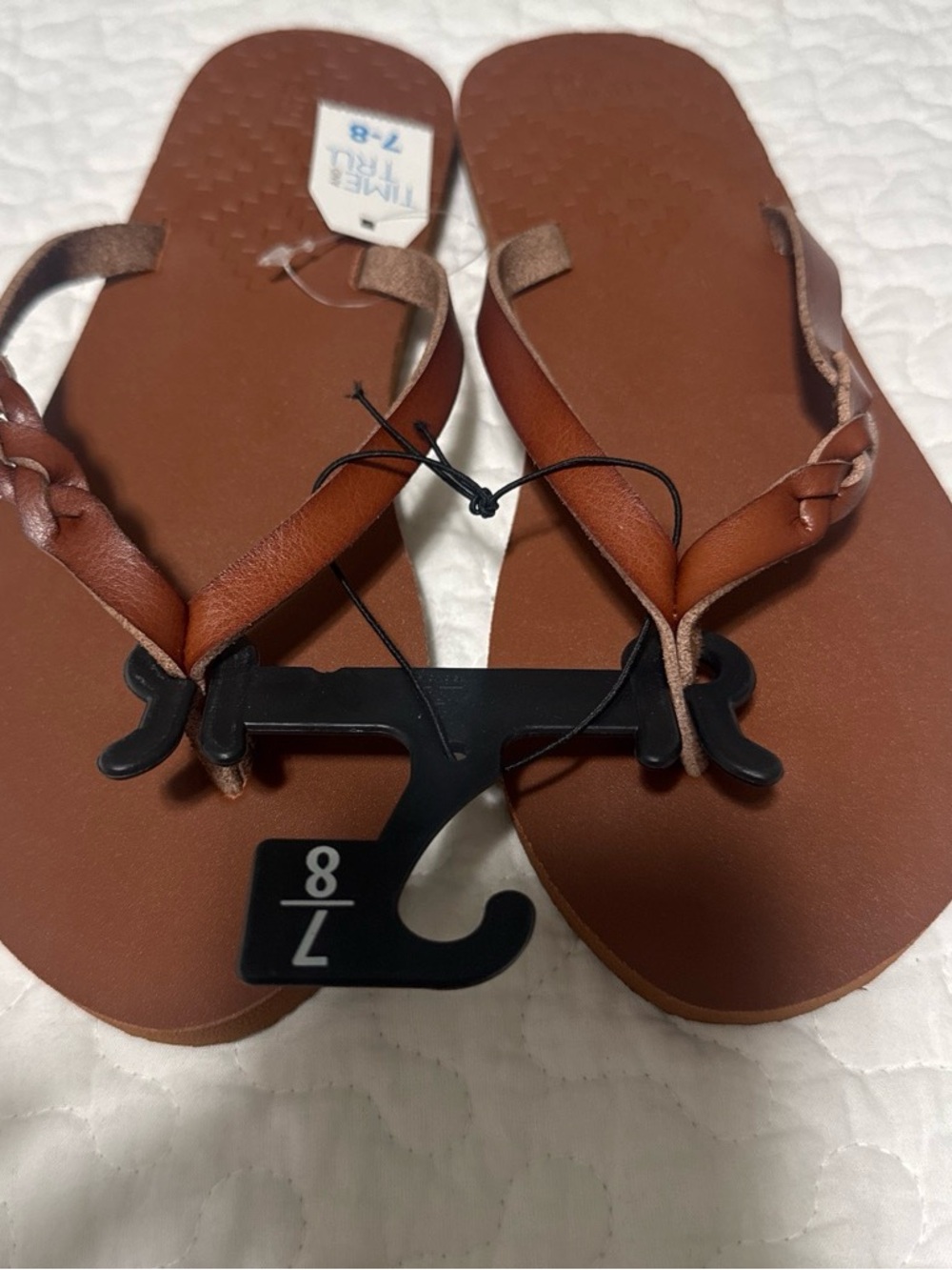 Time and Tru Brown Braided Strap Flip Flop Sandals